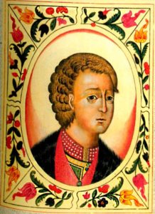 ВЕЛИКИЙ КНЯЗЬ ЮРИЙ ДОЛГОРУКИЙ. МИНИАТЮРА ИЗ ТИТУЛЯРНИКА. 1672 г. 1